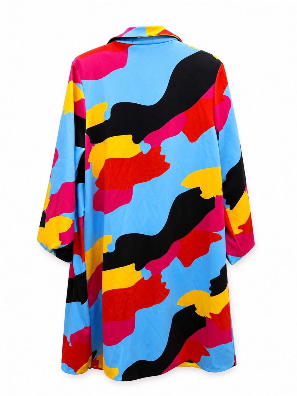 Kate Hewko multicolor camo-print duster coat abstract balloon sleeves L - Picture 2 of 5